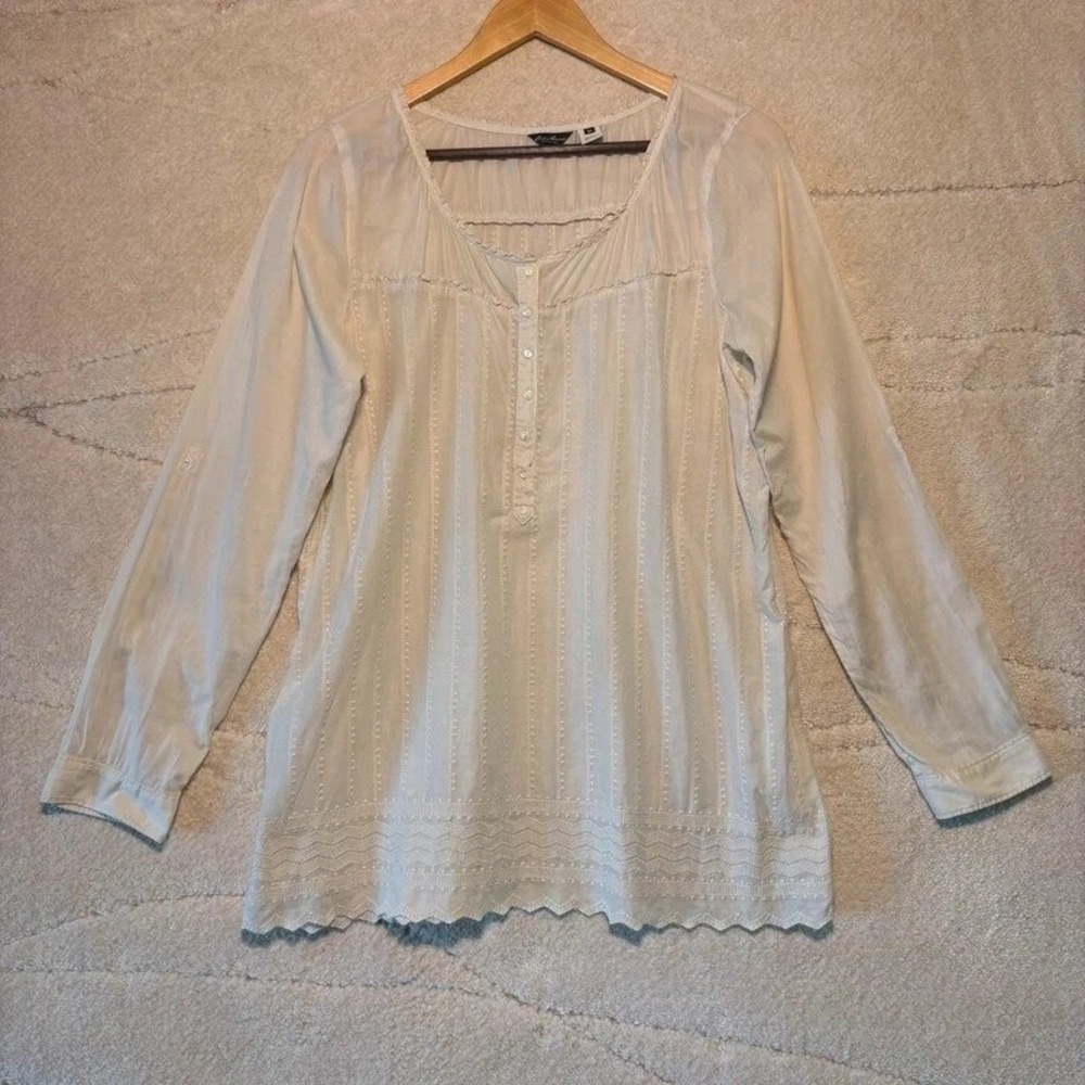 Eddie Bauer Women's Medium White Embroidered Cotton Boho Tunic Top *